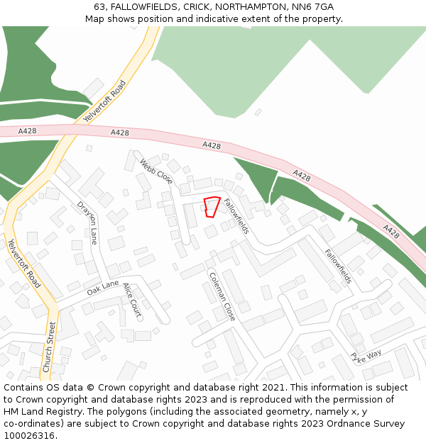 63, FALLOWFIELDS, CRICK, NORTHAMPTON, NN6 7GA: Location map and indicative extent of plot