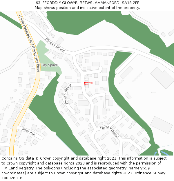 63, FFORDD Y GLOWYR, BETWS, AMMANFORD, SA18 2FF: Location map and indicative extent of plot