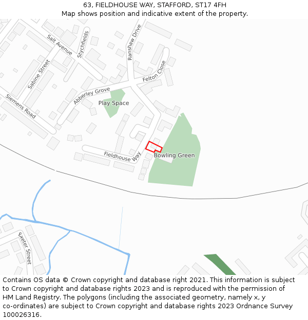 63, FIELDHOUSE WAY, STAFFORD, ST17 4FH: Location map and indicative extent of plot