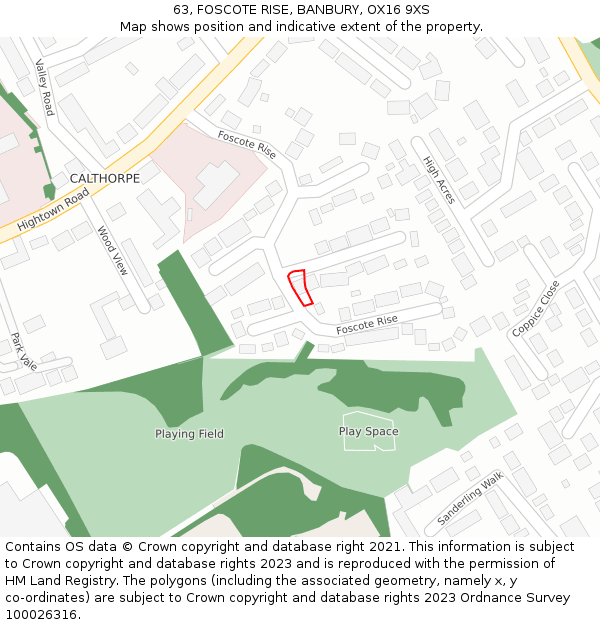 63, FOSCOTE RISE, BANBURY, OX16 9XS: Location map and indicative extent of plot