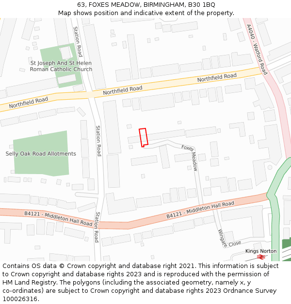 63, FOXES MEADOW, BIRMINGHAM, B30 1BQ: Location map and indicative extent of plot