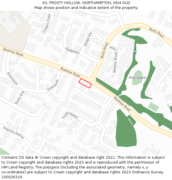 63, FROSTY HOLLOW, NORTHAMPTON, NN4 0UD: Location map and indicative extent of plot