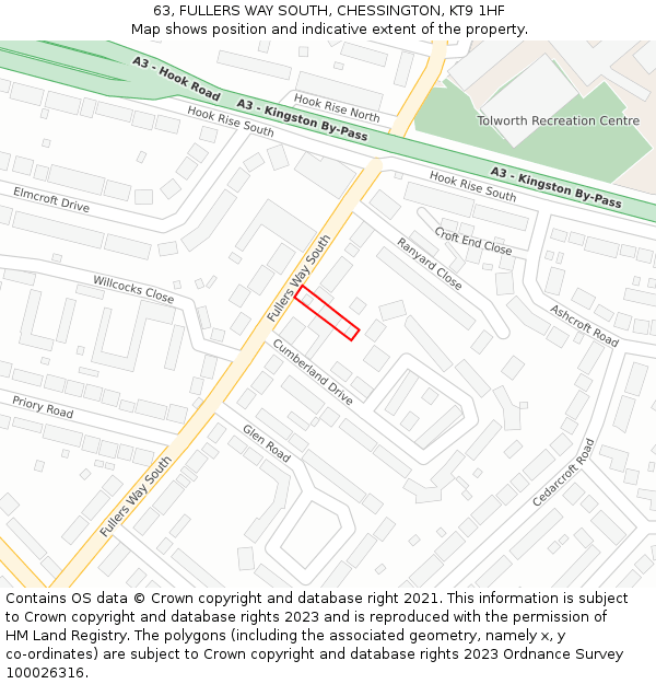 63, FULLERS WAY SOUTH, CHESSINGTON, KT9 1HF: Location map and indicative extent of plot