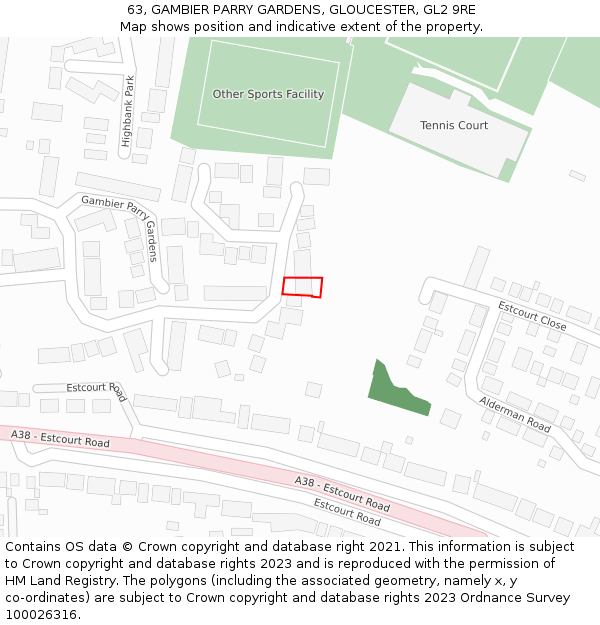 63, GAMBIER PARRY GARDENS, GLOUCESTER, GL2 9RE: Location map and indicative extent of plot