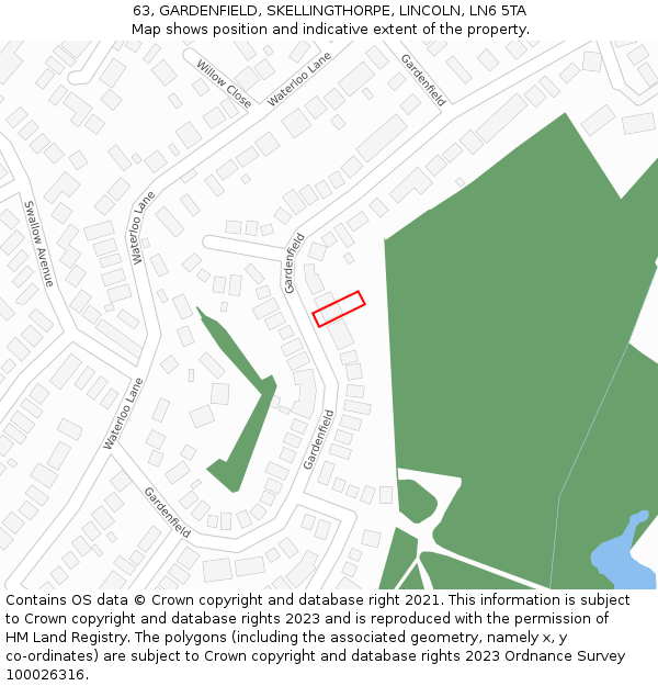 63, GARDENFIELD, SKELLINGTHORPE, LINCOLN, LN6 5TA: Location map and indicative extent of plot