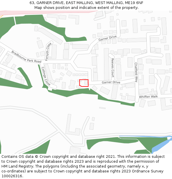 63, GARNER DRIVE, EAST MALLING, WEST MALLING, ME19 6NF: Location map and indicative extent of plot