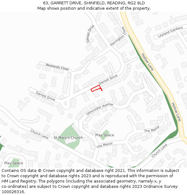 63, GARRETT DRIVE, SHINFIELD, READING, RG2 9LD: Location map and indicative extent of plot