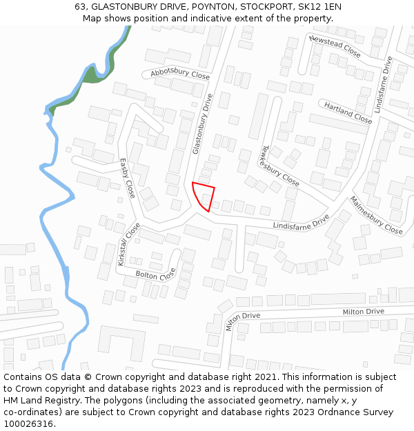 63, GLASTONBURY DRIVE, POYNTON, STOCKPORT, SK12 1EN: Location map and indicative extent of plot