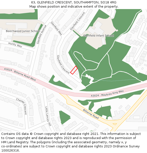 63, GLENFIELD CRESCENT, SOUTHAMPTON, SO18 4RG: Location map and indicative extent of plot