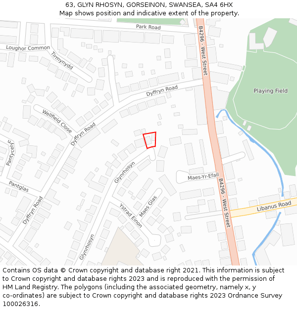 63, GLYN RHOSYN, GORSEINON, SWANSEA, SA4 6HX: Location map and indicative extent of plot