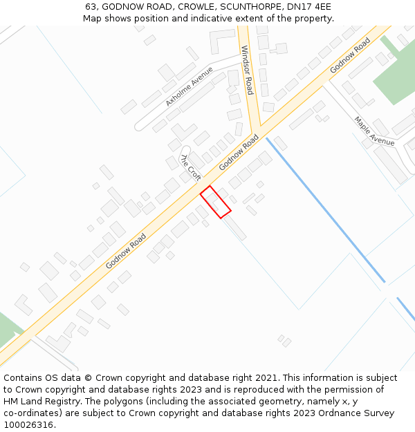 63, GODNOW ROAD, CROWLE, SCUNTHORPE, DN17 4EE: Location map and indicative extent of plot