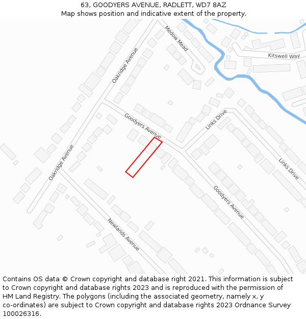 63, GOODYERS AVENUE, RADLETT, WD7 8AZ: Location map and indicative extent of plot