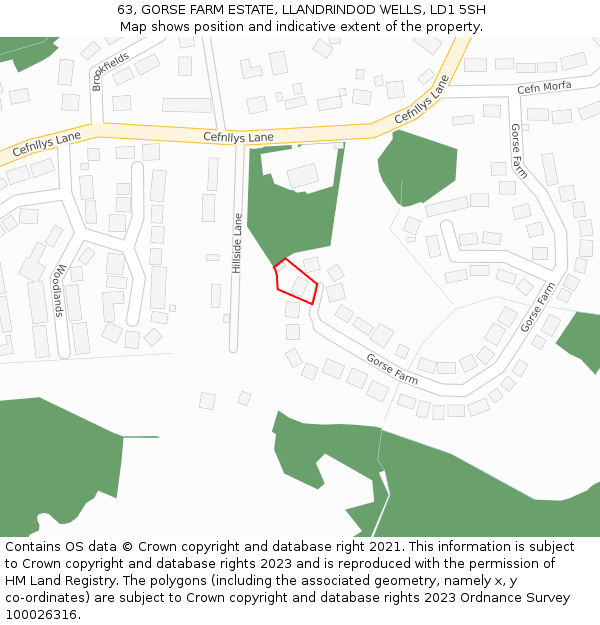 63, GORSE FARM ESTATE, LLANDRINDOD WELLS, LD1 5SH: Location map and indicative extent of plot