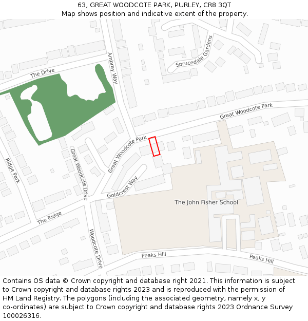 63, GREAT WOODCOTE PARK, PURLEY, CR8 3QT: Location map and indicative extent of plot