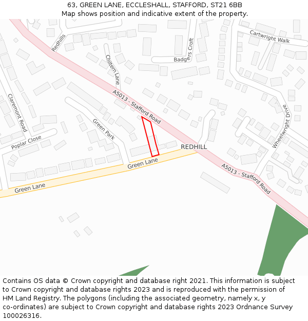 63, GREEN LANE, ECCLESHALL, STAFFORD, ST21 6BB: Location map and indicative extent of plot