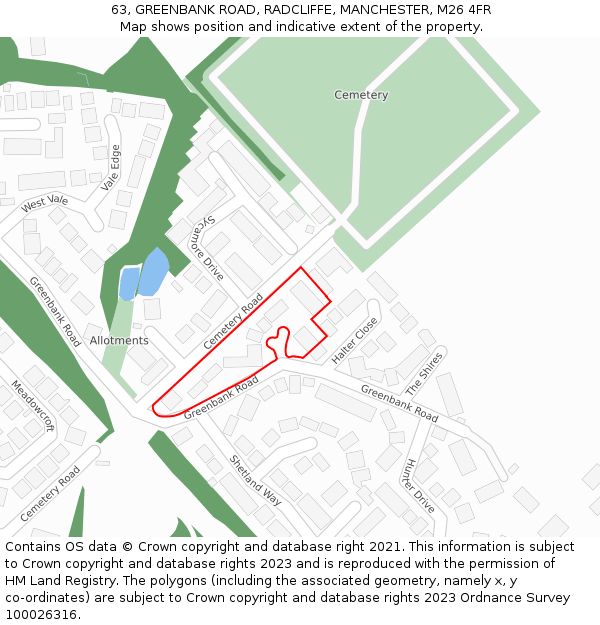 63, GREENBANK ROAD, RADCLIFFE, MANCHESTER, M26 4FR: Location map and indicative extent of plot