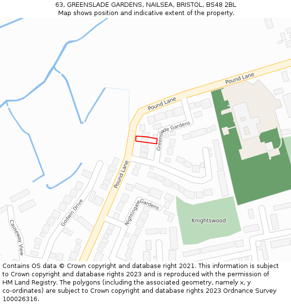 63, GREENSLADE GARDENS, NAILSEA, BRISTOL, BS48 2BL: Location map and indicative extent of plot