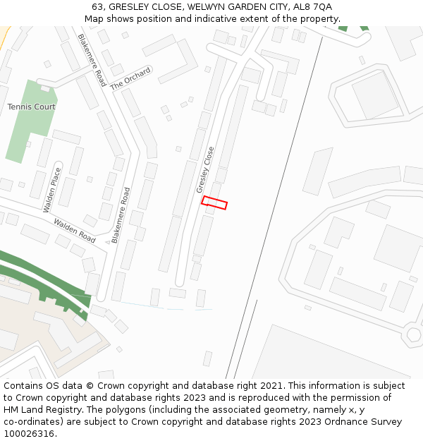 63, GRESLEY CLOSE, WELWYN GARDEN CITY, AL8 7QA: Location map and indicative extent of plot