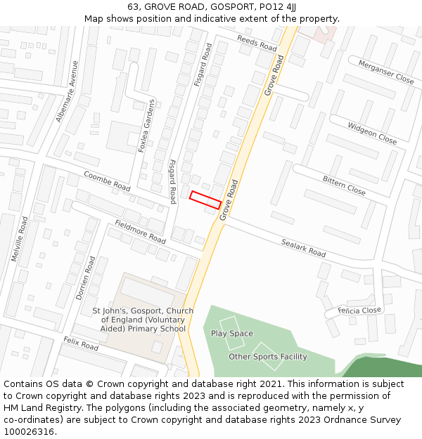 63, GROVE ROAD, GOSPORT, PO12 4JJ: Location map and indicative extent of plot