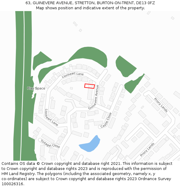 63, GUINEVERE AVENUE, STRETTON, BURTON-ON-TRENT, DE13 0FZ: Location map and indicative extent of plot