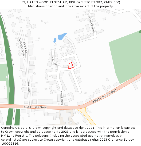 63, HAILES WOOD, ELSENHAM, BISHOP'S STORTFORD, CM22 6DQ: Location map and indicative extent of plot