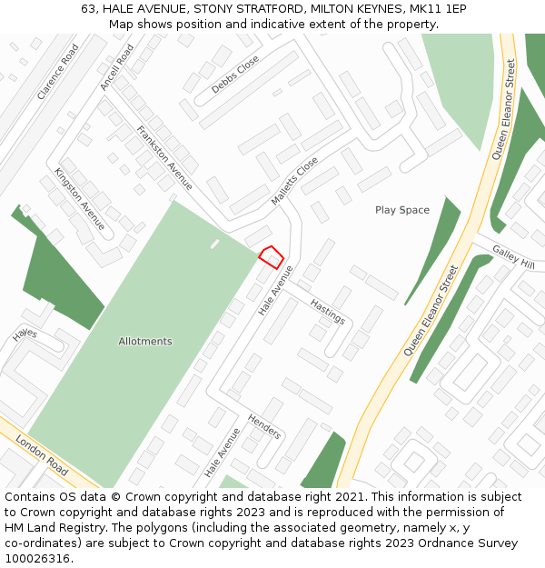 63, HALE AVENUE, STONY STRATFORD, MILTON KEYNES, MK11 1EP: Location map and indicative extent of plot