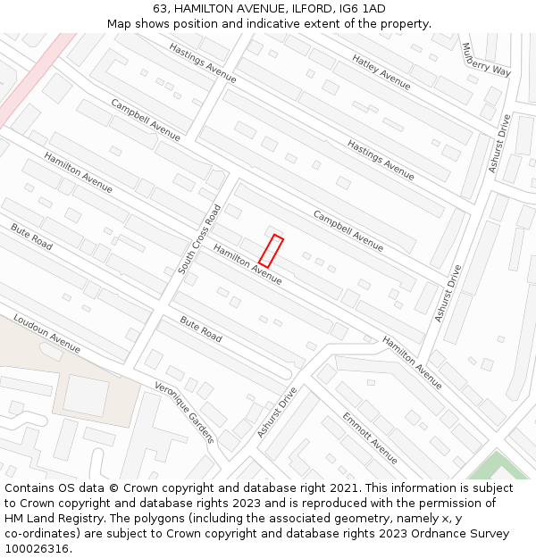 63, HAMILTON AVENUE, ILFORD, IG6 1AD: Location map and indicative extent of plot