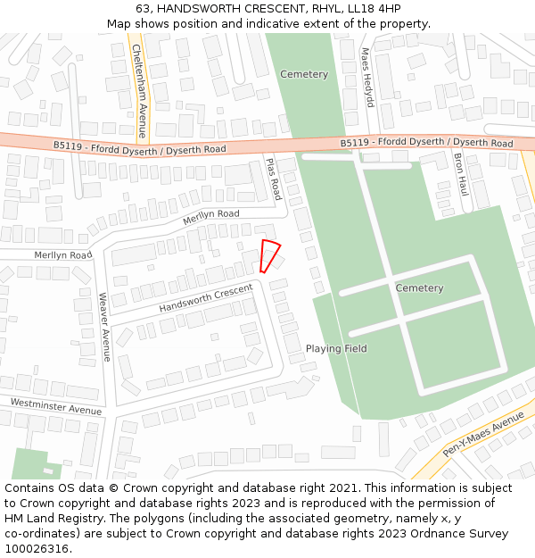 63, HANDSWORTH CRESCENT, RHYL, LL18 4HP: Location map and indicative extent of plot