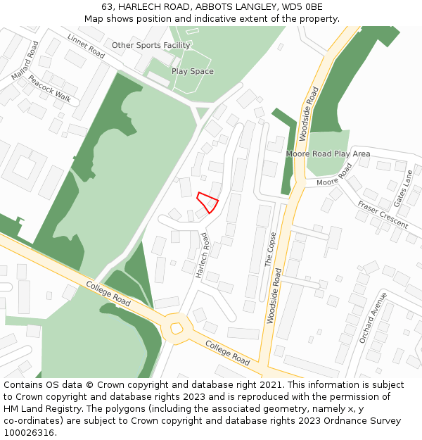 63, HARLECH ROAD, ABBOTS LANGLEY, WD5 0BE: Location map and indicative extent of plot