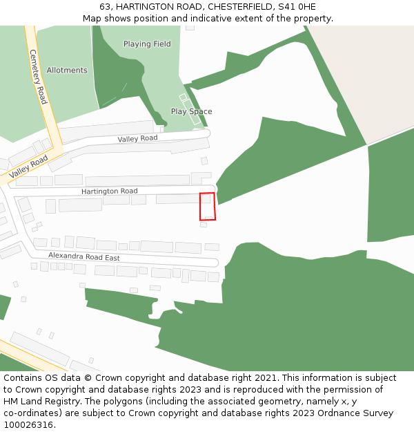 63, HARTINGTON ROAD, CHESTERFIELD, S41 0HE: Location map and indicative extent of plot