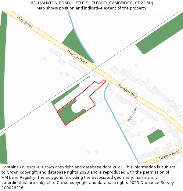 63, HAUXTON ROAD, LITTLE SHELFORD, CAMBRIDGE, CB22 5HJ: Location map and indicative extent of plot