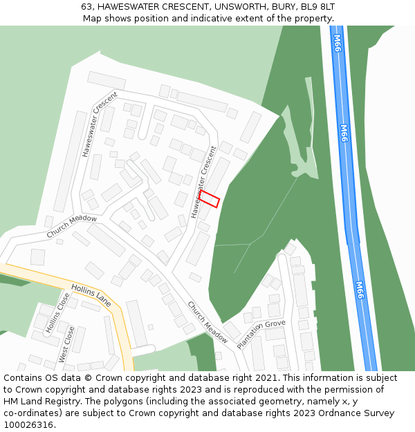 63, HAWESWATER CRESCENT, UNSWORTH, BURY, BL9 8LT: Location map and indicative extent of plot