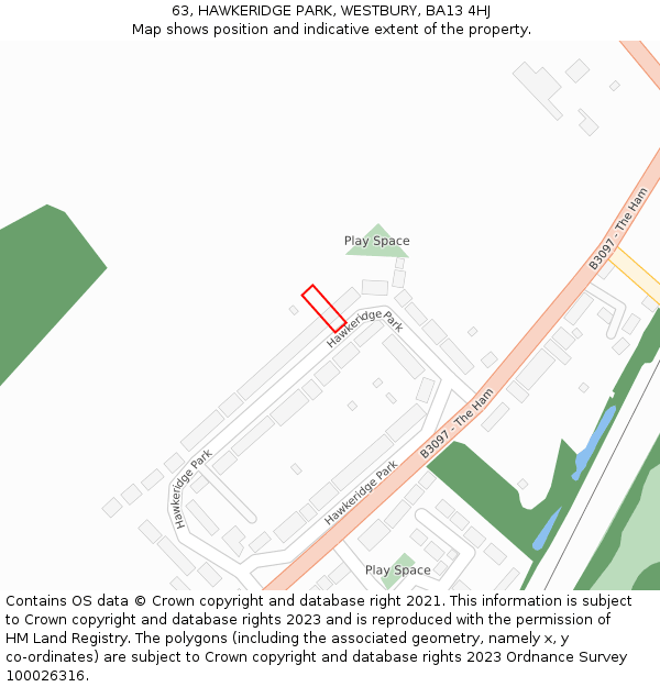 63, HAWKERIDGE PARK, WESTBURY, BA13 4HJ: Location map and indicative extent of plot