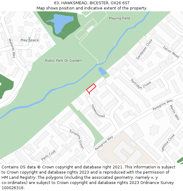 63, HAWKSMEAD, BICESTER, OX26 6ST: Location map and indicative extent of plot