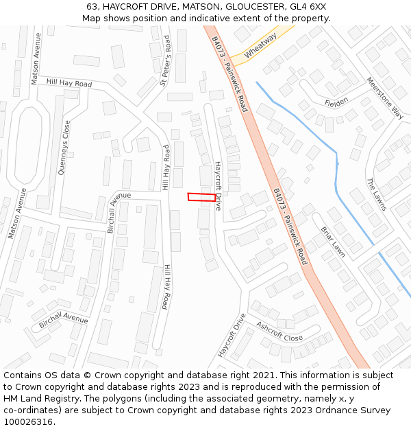 63, HAYCROFT DRIVE, MATSON, GLOUCESTER, GL4 6XX: Location map and indicative extent of plot