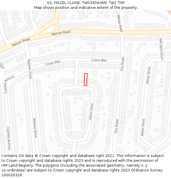 63, HAZEL CLOSE, TWICKENHAM, TW2 7NP: Location map and indicative extent of plot