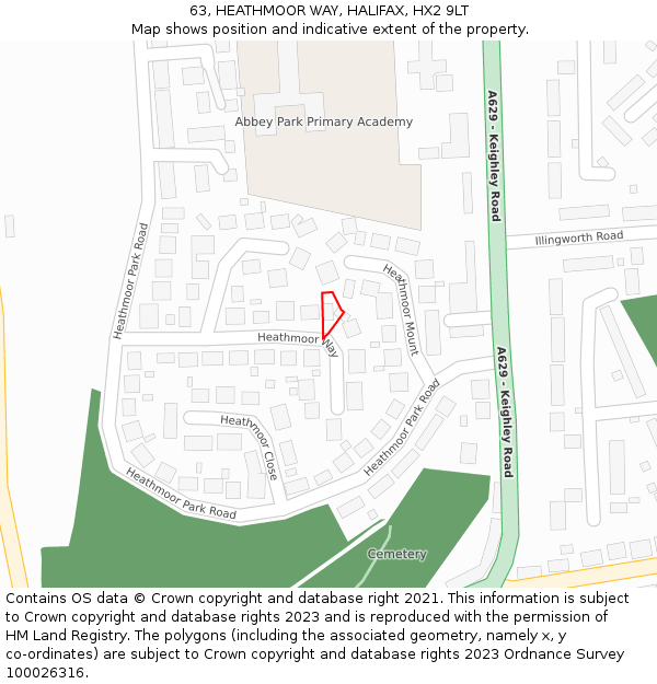 63, HEATHMOOR WAY, HALIFAX, HX2 9LT: Location map and indicative extent of plot