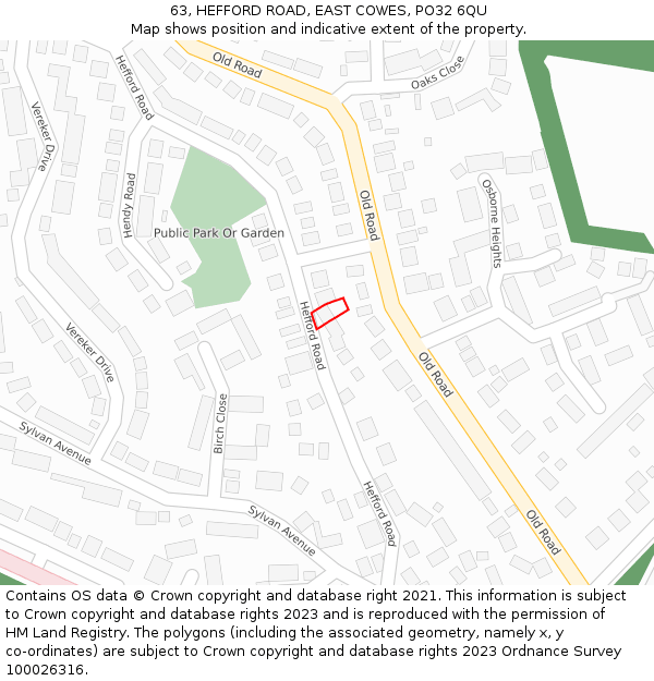 63, HEFFORD ROAD, EAST COWES, PO32 6QU: Location map and indicative extent of plot