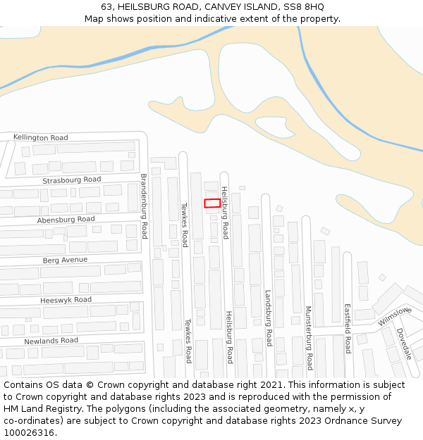 63, HEILSBURG ROAD, CANVEY ISLAND, SS8 8HQ: Location map and indicative extent of plot