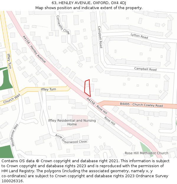 63, HENLEY AVENUE, OXFORD, OX4 4DJ: Location map and indicative extent of plot