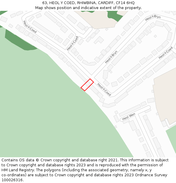 63, HEOL Y COED, RHIWBINA, CARDIFF, CF14 6HQ: Location map and indicative extent of plot