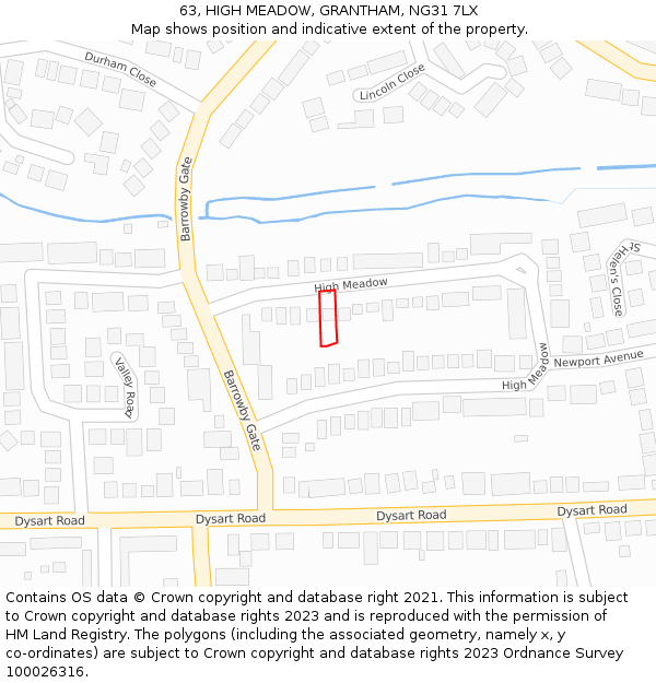 63, HIGH MEADOW, GRANTHAM, NG31 7LX: Location map and indicative extent of plot