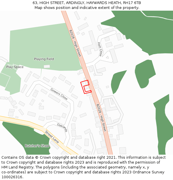 63, HIGH STREET, ARDINGLY, HAYWARDS HEATH, RH17 6TB: Location map and indicative extent of plot