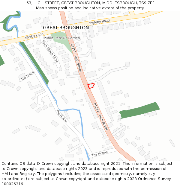 63, HIGH STREET, GREAT BROUGHTON, MIDDLESBROUGH, TS9 7EF: Location map and indicative extent of plot