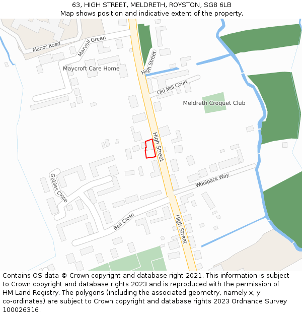 63, HIGH STREET, MELDRETH, ROYSTON, SG8 6LB: Location map and indicative extent of plot