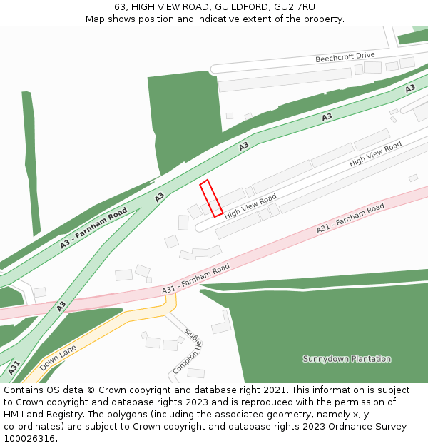 63, HIGH VIEW ROAD, GUILDFORD, GU2 7RU: Location map and indicative extent of plot