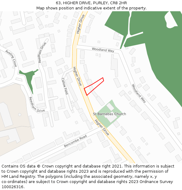 63, HIGHER DRIVE, PURLEY, CR8 2HR: Location map and indicative extent of plot