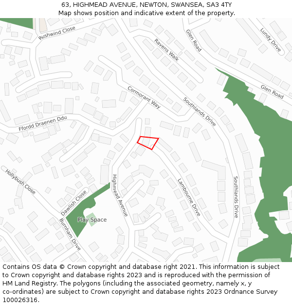 63, HIGHMEAD AVENUE, NEWTON, SWANSEA, SA3 4TY: Location map and indicative extent of plot