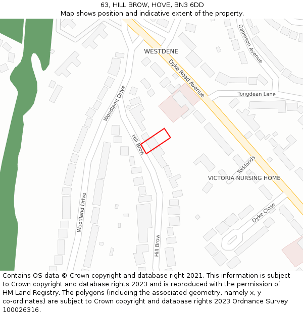 63, HILL BROW, HOVE, BN3 6DD: Location map and indicative extent of plot