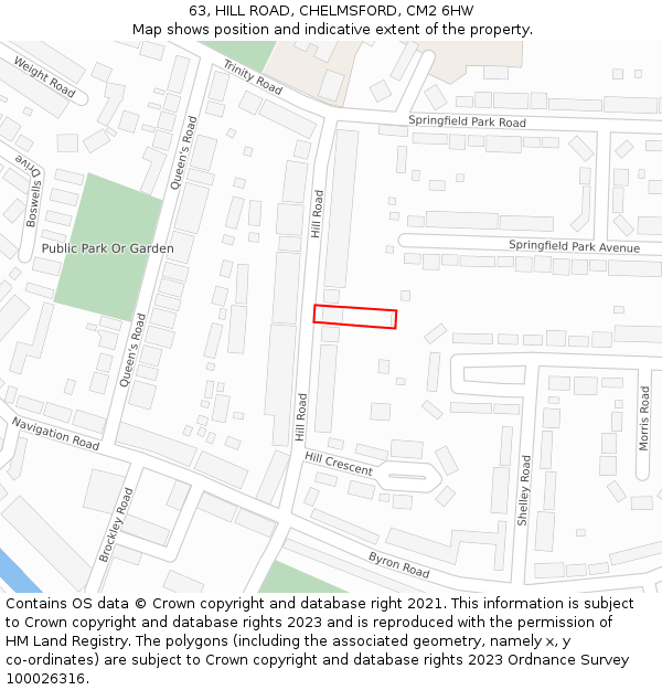 63, HILL ROAD, CHELMSFORD, CM2 6HW: Location map and indicative extent of plot